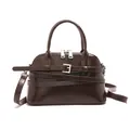 Deep brown shell-shaped crossbody bag in glossy leather finish with silver hardware - Coffee
