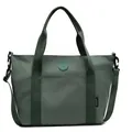 Large capacity dark green canvas tote bag with adjustable shoulder strap and fashion logo - 42x14x27cm / Green