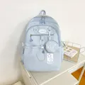 Sac à dos en nylon bleu clair pour étudiantes avec poches multiples et mini porte-monnaie - Avec Pendentif / Bleu