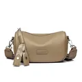 Khakifarbene Umhängetasche aus genarbtem Leder mit breitem Gurt und YAGELAIS Logo - Khaki