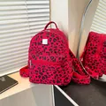 Fashionable red leopard print large capacity backpack with adjustable black straps - Leopard Print