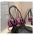 Chic pink and black snake print baguette shoulder bag with dual black straps - One Size / Rose Red