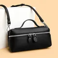 Elegant black lychee texture leather small square handbag with silver metal hardware - Black
