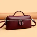 Deep burgundy lychee pattern leather square handbag with silver hardware details - Fuschia