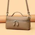 Elegant khaki lychee pattern leather square box bag with dual zippers and silver hardware - Light Khaki