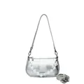 Bolso bandolera plateado metalizado en piel sintética con cadena de cuentas blancas - Plateado