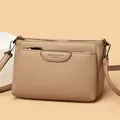 Litchi pattern leather crossbody bag for women in elegant nude pink with metal zipper - One Size / Khaki