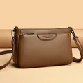 Brown lychee leather crossbody small square bag with silver zipper and slim shoulder strap - One Size / Coffee