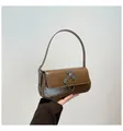Dark coffee glossy faux leather crossbody bag with cross buckle and silver rivets - Brown