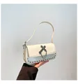 Chic white retro crossbody bag with silver cross, metal chains and punk rivets details - White