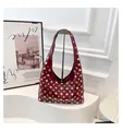Dark red hobo shoulder bag with silver studs and glossy oil wax leather finish - Red