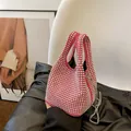 Chic pink rhinestone bucket handbag with silver studs and chain strap on leather - Rose Pink