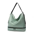 Borsa tote verde chiaro in tessuto Oxford con scomparto inferiore separato con zip - Blu