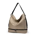 Borsa hobo in tela Oxford kaki con scomparto scarpe e tasche laterali pratiche - Cachi