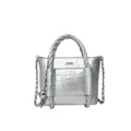 Mini bolso tote plateado metalizado con textura arrugada y correa de cadena con bolas - Plateado