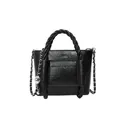 Bolso tipo cubo negro texturizado con asa trenzada y cadena de plata para mujer - Negro