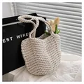 Borsa tote in crochet fatta a mano color crema con trama intrecciata e manici superiori - Taglia unica / Bianco