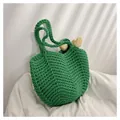 Borsa tote verde all'uncinetto fatta a mano con spessi manici e motivo intrecciato - Taglia unica / Verde