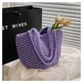 Sac fourre-tout au crochet lavande fait main en coton épais avec texture tressée - Taille unique / Violet