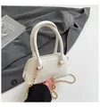 Mini white shell bag with lychee texture leather and gold bead chain strap - White