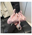 Pink metallic bucket bag with silver studs and drawstring closure for women - One Size / Pink