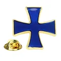 Religiöse Kreuzbrosche in tiefblauem Email mit Gold-Finish und Schmetterlingsverschluss - Dunkelblaues Emaille Gold Kreuz (A00055)