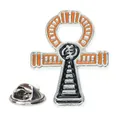 Silberne Adinkra Gye Nyame Ankh Anstecknadel mit Emaille in Orange und Schmetterlingsverschluss - Ägyptisches Ankh Symbol (A00081)