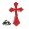 Religiöse Vintage-Kreuzbrosche mit roter Emaille und silbernen Flügelakzenten - Rot Silber Zweifarbiges Kreuz (A00082)