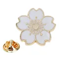 White cherry blossom enamel brooch with gold trim and butterfly clutch backing - White Cherry Blossom Style (A00339)
