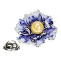Zinklegierung Blumenbrosche mit blau-weißen Emaille-Blüten und goldener Perlenmitte - Blau und Weiß Pfingstrose Stil (A00344)