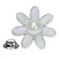 Silver daisy brooch pin with white enamel petals and central pearl decoration - Pearl White Daisy Style (A00345)
