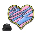 Hartvormige emaille speld met roze en blauwe golfpatronen en gele randafwerking - Roze En Blauw Gegolfd Hart (A00095)