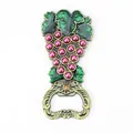 Vintage zinc alloy beer bottle opener featuring green enamel leaves and pink pearl grapes - Grape Cluster Style (C00002)
