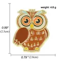 Broche hibou en émail marron et bleu avec finition dorée et dimensions - A00233