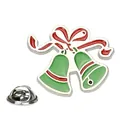 Christmas enamel brooch featuring green festive bells with a red ribbon and silver pin - Green Bell with Red Bow(A00428·)