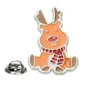 Cartoon reindeer enamel brooch with orange body and red striped scarf for Christmas - Striped Scarf Cartoon Reindeer(A00427·)