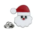 Broche Père Noël classique en émail rouge et blanc avec fermoir papillon en métal - Tête de Père Noël avec ceinture noire(A00120)