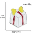 Broche de Noël boîte cadeau émaillée en blanc et rouge avec mesures de dimensions - Boîte cadeau ruban rouge avec nœud jaune(A00117)