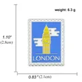 London Big Ben stamp enamel brooch pin in sky blue and gold vintage travel style - London Big Ben Style (A00762)