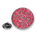 Rote Emaille-Lotus-Brosche mit buddhistischen Mantrasymbolen und silbernem Metall - Roter Lotus Swastika Stil (A00098)