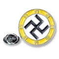 Retro Metalllegierung Bagua Anstecknadel mit schwarzem Emblem und gelber Emaille - Gelber Bagua Swastika Stil (A00097)