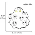 Detailed view of cartoon ghost enamel pin with black skull patterns and dimensions - Skull Pattern Style (A01067)