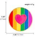Detail of round rainbow enamel pin with pink heart, size 1.06 inch and 4.7g weight - Rainbow Round with Pink Heart Style (A01094)