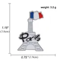 Close-up of Eiffel Tower enamel pin with French flag and Paris text detail - Eiffel Tower French Flag Style (A00013)