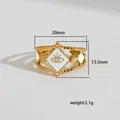 Detalle del anillo de ojo dorado con medidas de 20 mm de ancho y 13,5 mm de altura - Ajustable / Estilo Rombo Ojo Turco (166)