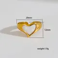 Anillo abierto corazón dorado con incrustación estrella esmalte blanco y detalles - Ajustable / Estilo Corazón Borde Simple (247)
