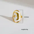 Fashionable gold open ring with celestial moon and star design for women, 26.5mm height - Adjustable / 3D Moon Eight-Pointed Star Style (256)
