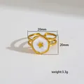 Golden heart star open ring with double-layered band and 20mm round white surface - Adjustable / Round Medallion Five-Pointed Star Style (257)