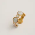 Vue détaillée de la bague en acier inoxydable doré avec des détails circulaires en émail blanc - Style Nacré à Cercles Géométriques Connectés (225) / Or