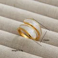 Detail view of 15mm gold adjustable ring with white marble enamel and 3.3g weight info - Wrap Marble Pattern Style (232) / Gold/White